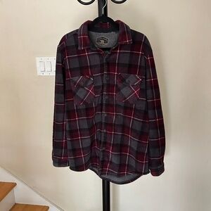Men's Button-up Sherpa Fleece Lined Plaid Jacket with 2 Pockets